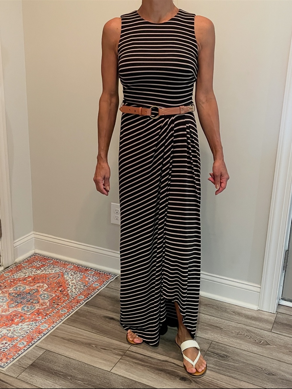 Lauren Ralph Lauren Black and White Striped Sleeveless Maxi Dress